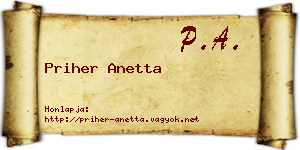 Priher Anetta névjegykártya